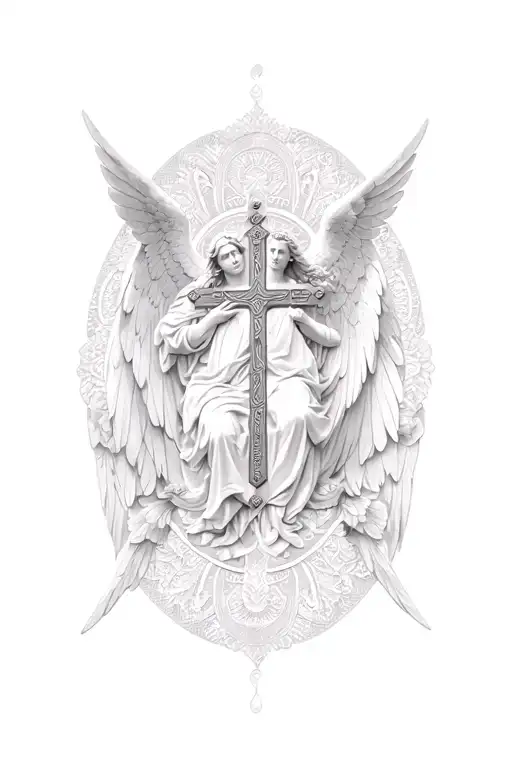 Christian mandala cross  angels tattoo design idea