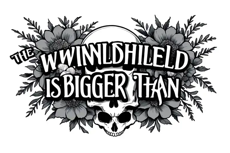 "the windshield is bigger than " skull floral  tattoo design idea