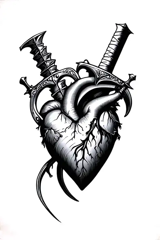 heart and dagger tattoo design idea