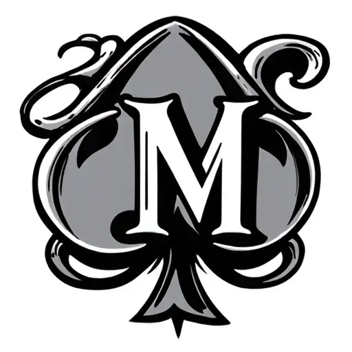 spade with cursive letter M inside tattoo design idea