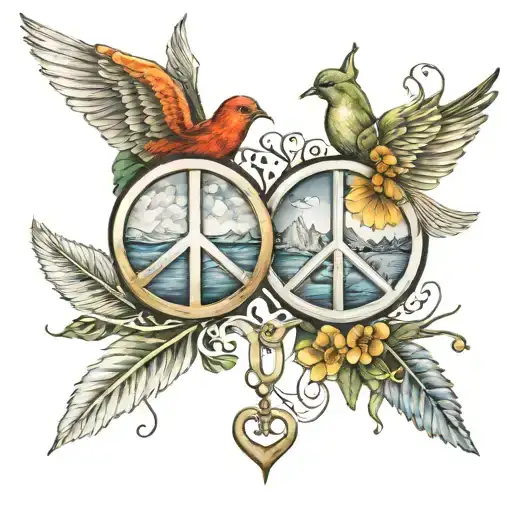 matching tattoo home and peace love tattoo design idea
