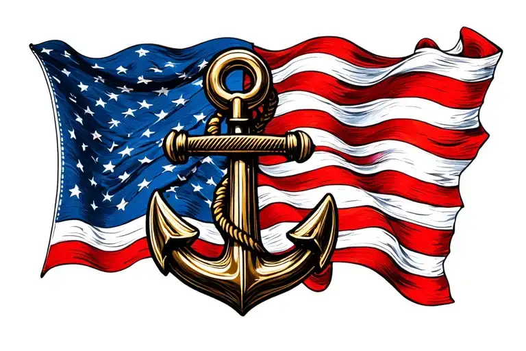 Navy Anchor combined with American flag waving tattoo design idea