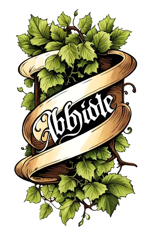 vine with scroll with word abide tattoo design idea