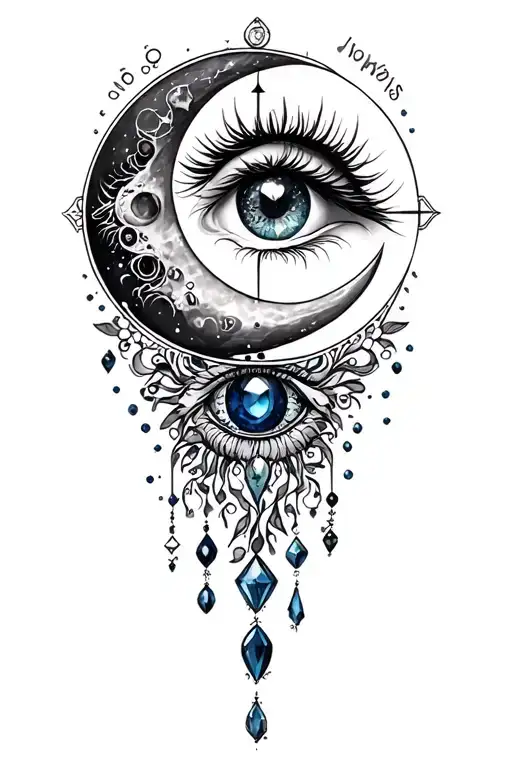 Zodiac moon jewels tattoo design idea