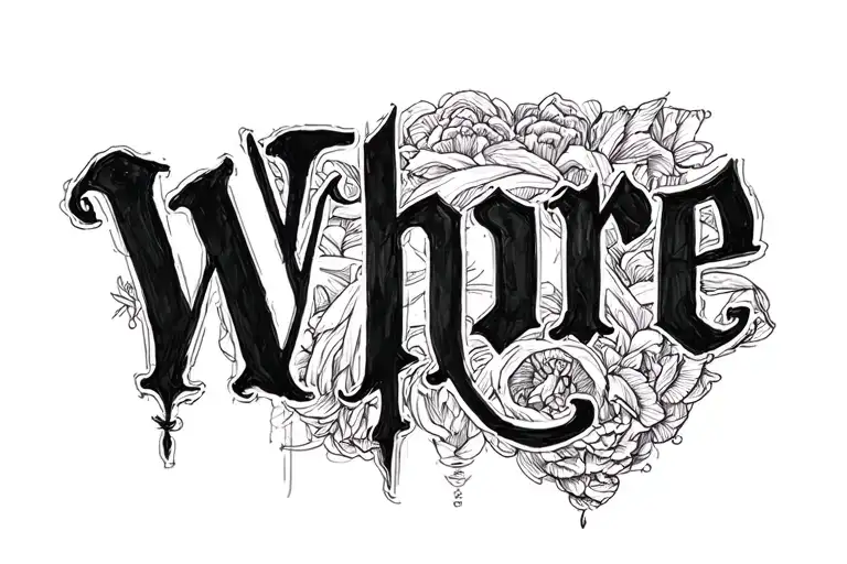 There will be a tattoo on the neck, the sketch should consist of the word Whore, tattoo design idea