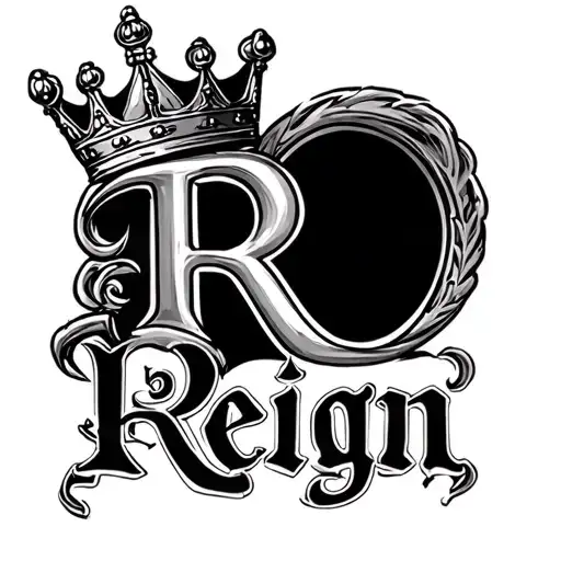 the name Reign with a crown on the R tattoo design idea