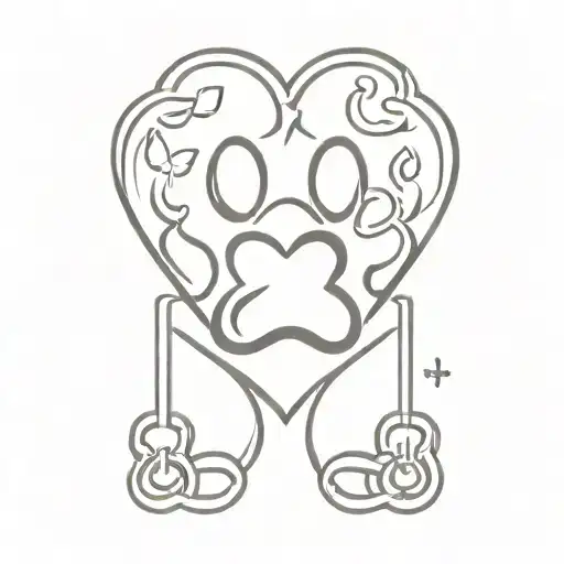 dog paw, infinity symbol and heart shaped lock tattoo design idea