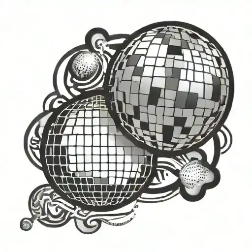 disco ball with disco biscuit band logo tattoo design idea