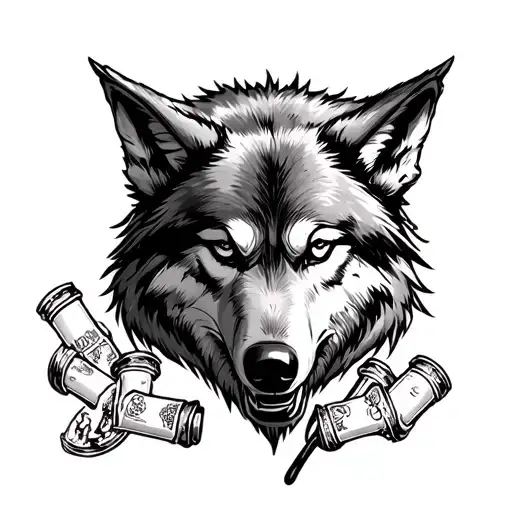 lone wolf surrounded by vices tattoo design idea