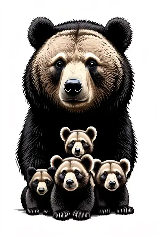 bear family mom dad three cubs face only tattoo design idea