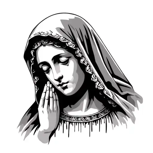 praying madonna face with hood with torn clothes tattoo design idea