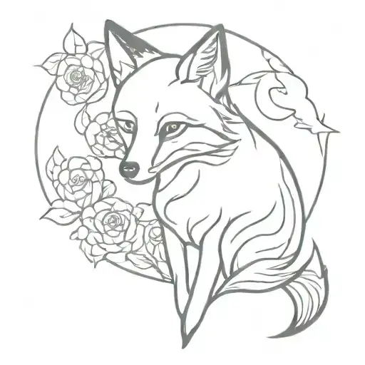 Pictish fox inside Yorkshire rose tattoo design idea