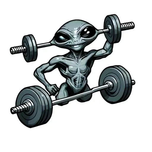 Weightlifting alien in a spaceship gym tattoo design idea