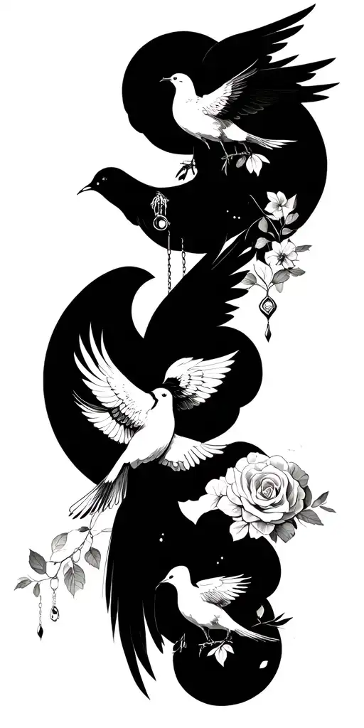 doves clouds and rosarys tattoo design idea