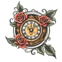 clock pointing to 4 with roses surrounding tattoo design idea