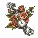 clock pointing to 4 with roses surrounding tattoo design idea