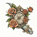 clock pointing to 4 with roses surrounding tattoo design idea