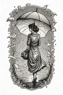 woman silhouette with an umbrella getting rained tattoo design idea