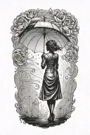 woman silhouette with an umbrella getting rained tattoo design idea