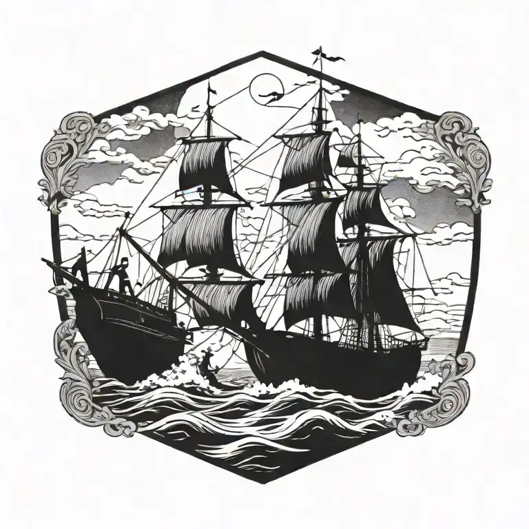 boat 18th century tattoo design idea