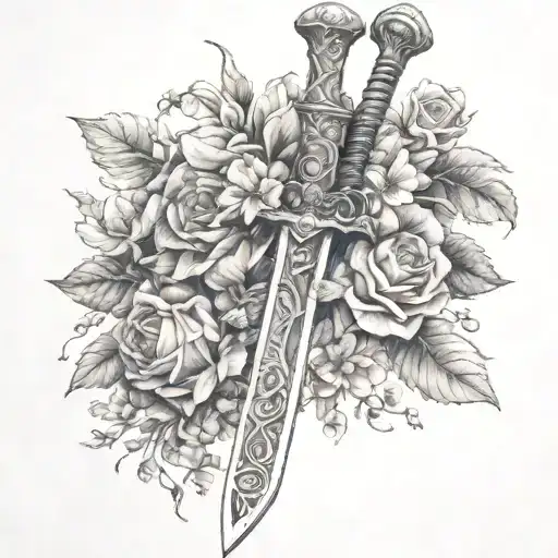theoden sword covered in flowers growing tattoo design idea