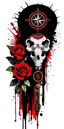 Metal, Southwest, Cactus, Dead Roses, Compass, Dreamcatcher, Longhorn skull tattoo design idea