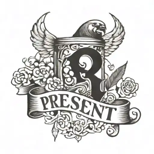 the word "PRESENT" written on the front of the neck tattoo design idea