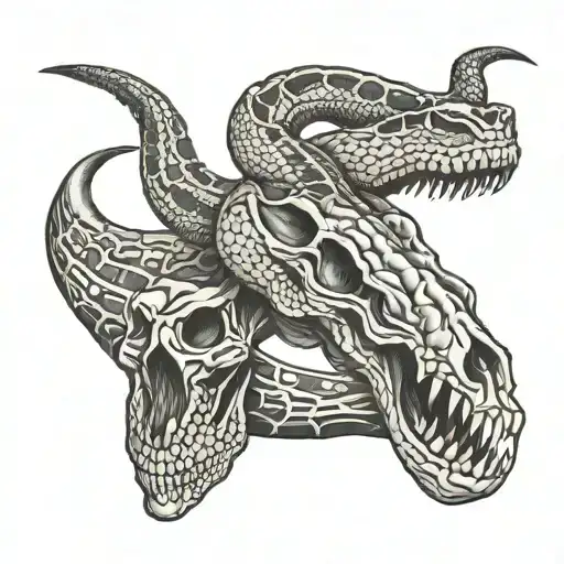 Diamondback Rattlesnake wrapped around a Longhorn bull skull tattoo design idea
