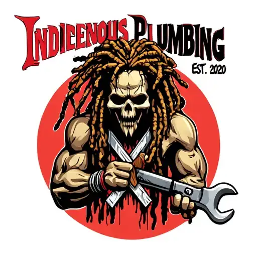 "Indigenous Plumbing Est. 2020" dreadlock indigenous warrior holding wrench crossed tattoo design idea