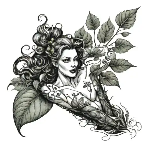 Poison ivy, tattoo, male, sleeve, plant, black and white tattoo design idea