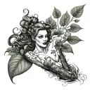 Poison ivy, tattoo, male, sleeve, plant, black and white tattoo design idea