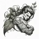Poison ivy, tattoo, male, sleeve, plant, black and white tattoo design idea