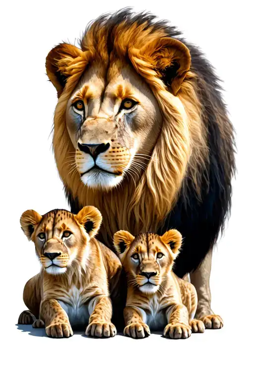 mom lion and 3 cubs face only tattoo design idea