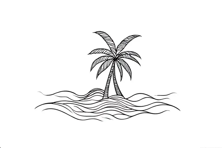 palm tree with waves tattoo design idea