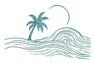 palm tree with waves tattoo design idea
