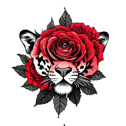 roses, black and red , jaguar henna tattoo design idea