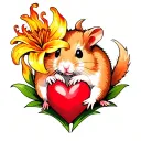 fireball lily and paws of a hamster and heart symbolizing love tattoo design idea