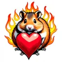 fireball lily and paws of a hamster and heart symbolizing love tattoo design idea