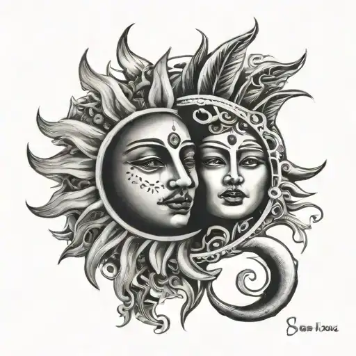 sun and moon tattoo design idea