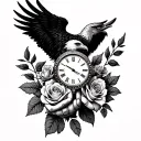 eagle holding a Roman watch with rose flowers  tattoo design idea