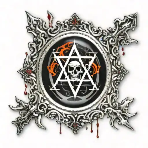 Silver and Black Scrying mirror. Satanic, Pentagram, Satanism, Bloody, Dripping in blood. Silver Hand Mirror, Gothic. tattoo design idea