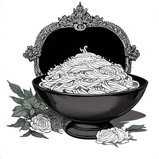 pho bowl with crown laying on top tattoo design idea