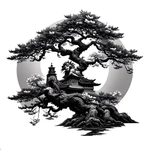 temple wukong cherry blossom tree growing tattoo design idea