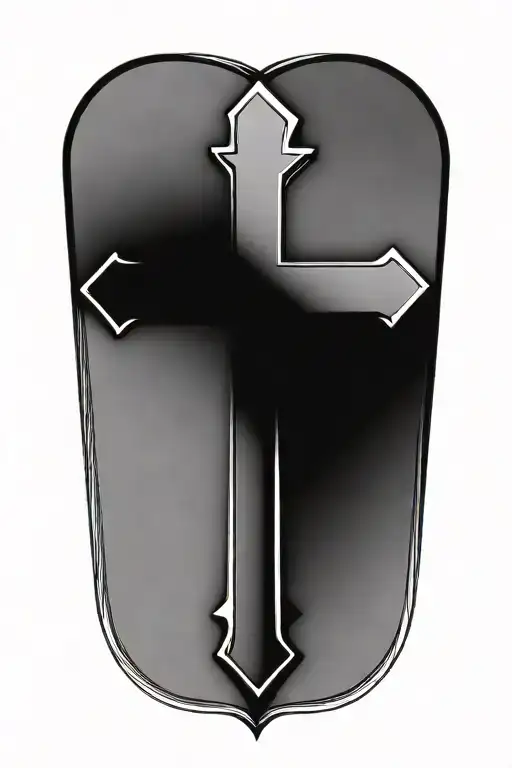 a simple christian cross with a black border and white inside. has sharp lines and edges tattoo design idea