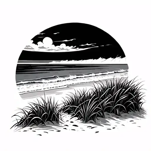 beach dunes with grass tattoo design idea