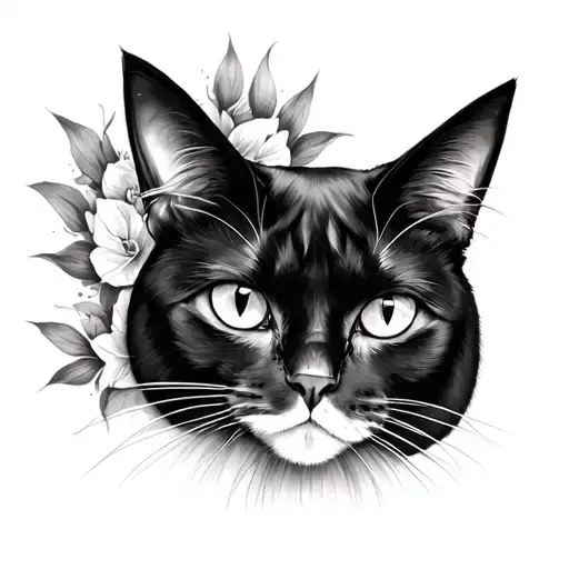 black cat face with 3rd eye  tattoo design idea