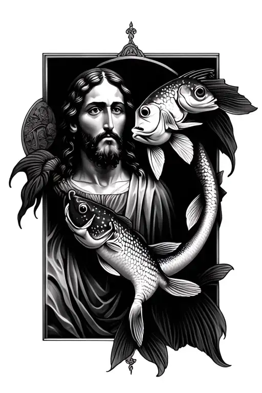 Jesus Christ and pisces fish side by side tattoo design idea