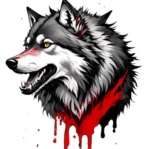wounded in back and bleeding wolf tattoo design idea