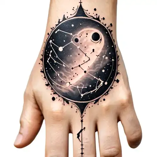 small wrist tattoo with 8 constellations, including three Sagittaruis, two Aquarius, one Scorpio, one Aries, and one Tau tattoo design idea
