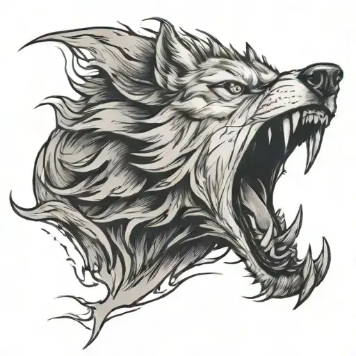 angry wolf jump tattoo design idea